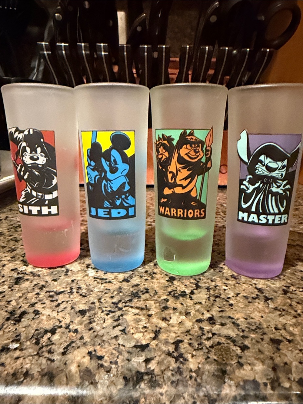 Star Wars Frosted Character Shot Glass Set with Red, Blue, Green, Purple Bases